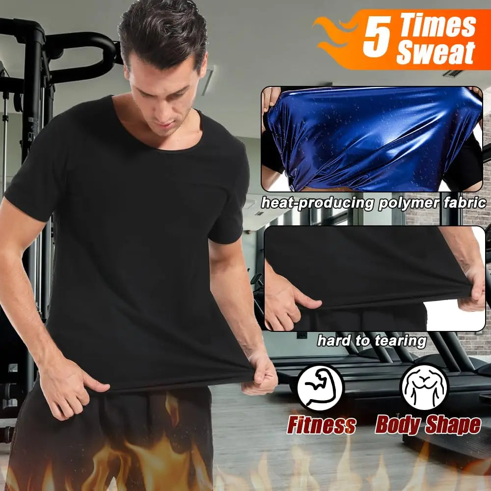 Men'S Sauna Suit T-Shirt Heat Trapping Sweat Compression Vest Shapewear Top Gym Exercise Shaper Belly Control Fat Burn Shirt